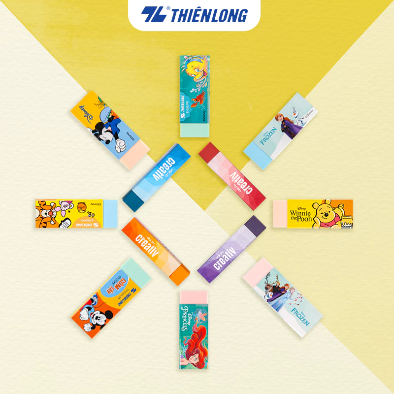 Gôm tẩy Thiên Long đa dạng mẫu mã, mềm dẻo, xóa sạch vết chì trên giấy, phù hợp học sinh - Màu ngẫu nhiên