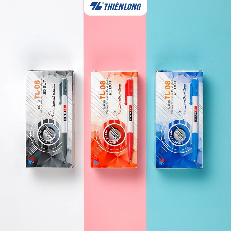Combo 20 Bút bi Thiên Long TL-08 ngòi 0.8mm - Bút bi TL-08 mực xanh/đỏ/đen thiết kế tối giản, dễ sử dụng