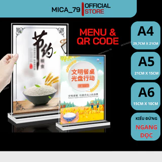 Bảng Menu Mica Đế Trong Suốt A4 - A5 - A6 , Bảng menu , Bảng quét mã Qr cao cấp