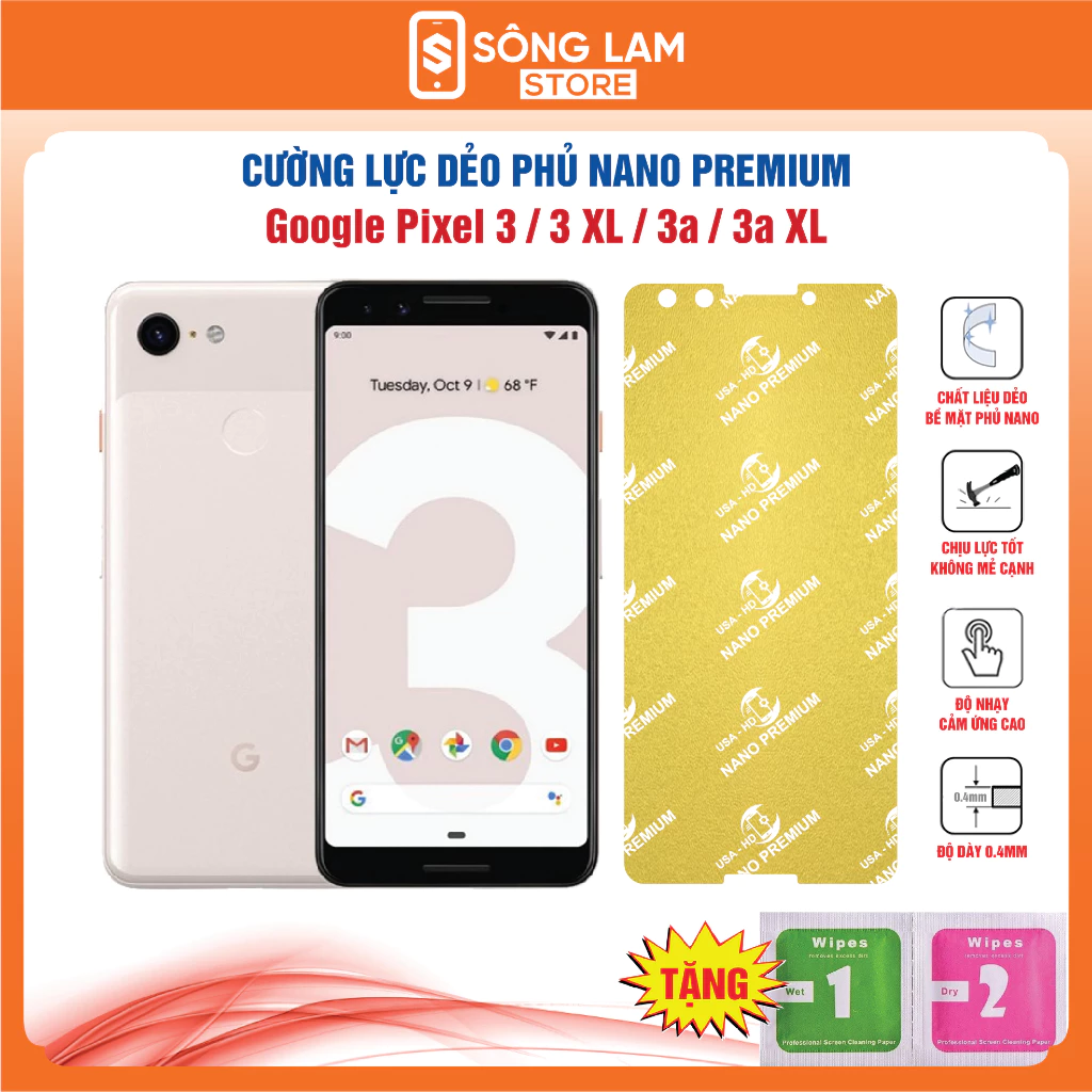 Cường lực Google Pixel 3 / 3 XL / 3a / 3a XL dẻo phủ Nano Premium chống xước bảo vệ màn hình - Sông Lam Store