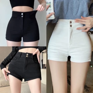 Quần short jean ôm body 2 khuy nữ lưng cao tôn dáng chất kaki co dãn, quần short bò nữ cạp cao đen trắng phong cách hàn