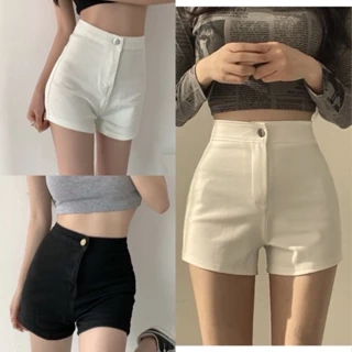 Quần short jean nữ trơn lưng cao ôm body trắng đen, Quần sooc bò dancer co dãn tôn dáng phong cách hàn quốc