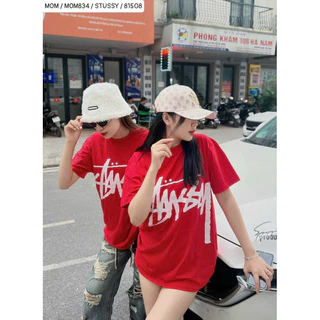 Áo Thun Stussy Màu Đỏ Tươi Tết Form Rộng Tay Ngắn Vải Cotton Co Dãn 2 Chiều Cao Cấp Áo Phông Nam Nữ Mặc Tết 2024