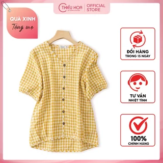 Áo Trung Niên Nữ chất liệu cotton mặc cực mát mẻ, hoạ tiết caro nổi bật Thương Hiệu Thiều Hoa AN3H0308