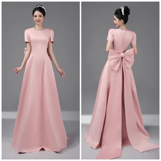 Đầm maxi cưới nơ lung TRIPBLE T DRESS đơn giản cho dâu xinh đi bàn- size S/M/L