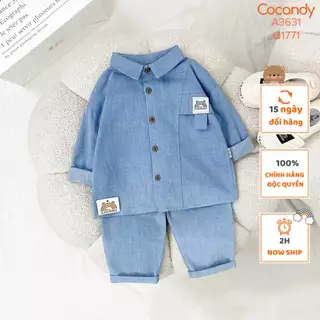 Set đồ cho bé -Áo dài jean XANH NHẠT ngực COCANDY và Quần dài XANH NHẠT túi COCANDY cho bé của COCANDY mã A3631,Q1771