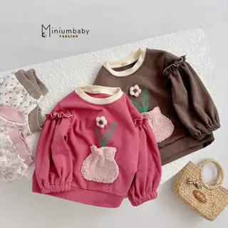 Set bộ thu đông bé gái phối viền tay đính hoa chất cotton mềm mịn bé mặc xinh điệu đi chơi, đi học Miniumbaby SB1819