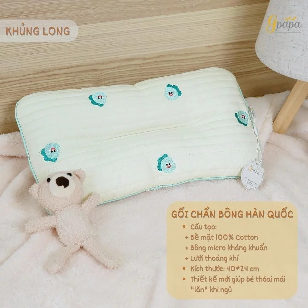 Gối Chần Bông Cao Cấp Hàn Quốc Gpapa Chất Liệu Cotton+ Bông Micro + Lưới Thoáng Khí kích thước 40*24cm