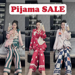 Đồ bộ ngủ nữ Pijama lụa cao cấp mặc nhà tay dài siêu cute dễ thương thiết kế in 5D sắc nét mềm mịn mát