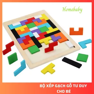 Bộ ghép hình gỗ - xếp gạch tetris montessori kích thích tư duy, sáng tạo cho bé_xếp gạch thông minh, phát triển trí tuệ