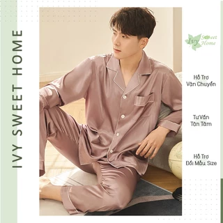 Bộ pijama, bộ ngủ nam trung niên dài tay vải lụa satin ▰ IVY630T