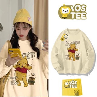 Áo nỉ Sweater da cá in hình gấu Pooh màu be cho các bạn teen IOSTEE