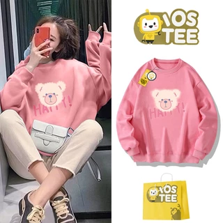 Áo nỉ Sweater da cá in hình gấu Happy màu hồng cho các bạn teen IOSTEE