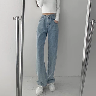 Quần Jeans Nữ Cạp Chéo Cực Độc Đáo, Quần Bò Nữ Xanh Phong Cách Hàn Quốc Cực Đẹp KT55