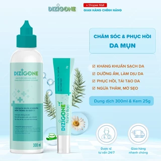 [Bộ đôi] Dung dịch kháng khuẩn DIZIGONE 300ml & Kem DIZIGONE Nano Bạc 25g - Chăm sóc da, xử lý mụn, ngừa sẹo thâm