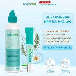 [Bộ đôi] Dung dịch kháng khuẩn DIZIGONE 300ml & Kem DIZIGONE Nano Bạc 25g: Xử lý nấm da/hắc lào, giảm ngứa, ngừa lây lan