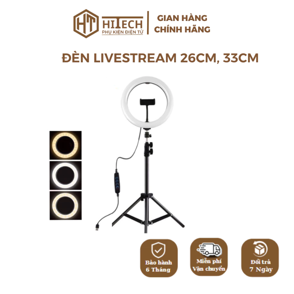 Đèn Livestream Hitech 26cm, 33cm Kèm Chân 2m1, 3 Chế Độ Đèn Tùy Chỉnh