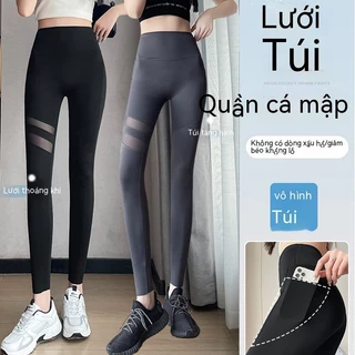 Lưới túi cá mập quần mùa hè bên ngoài mặc quần lót mỏng Xuân Thu Yoga quần Barbie eo cao bụng nâng mông