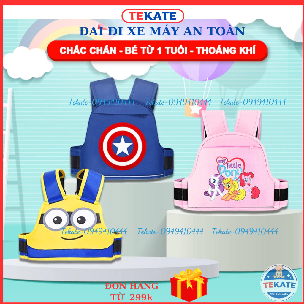 Đai đi xe máy an toàn  cho bé từ 1-10 tuổi dày dặn họa tiết đáng yêu - Khoaibabies B019