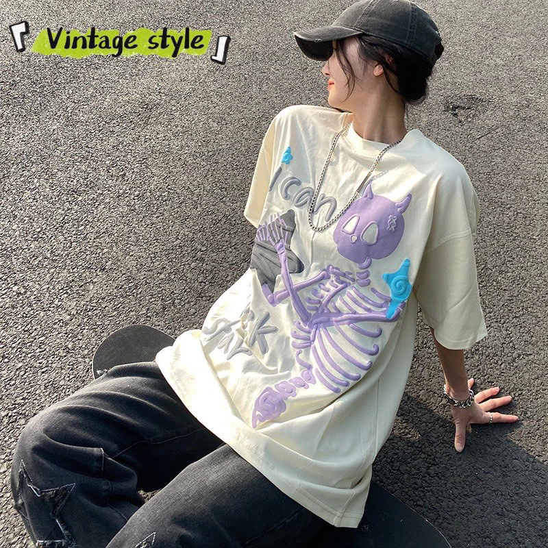 Áo Thun Unisex Tay Lỡ form rộng XƯƠNG DEVIL màu ĐEN 🖤 form nam nữ unisex/Áo phông Jaystoree 🖤