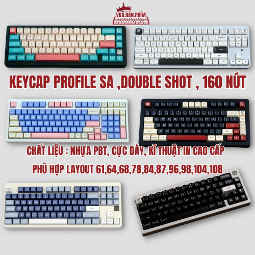 Bộ keycap profile SA, chất liệu abs double shot cao cấp rẻ đẹp, 160 nút phù hợp tất cả các loại layout bàn phím