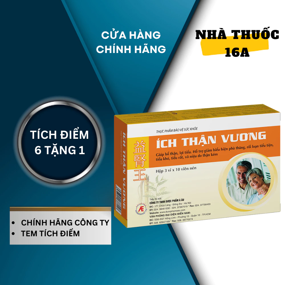 ÍCH THẬN VƯƠNG - TÍCH ĐIỂM 6 TẶNG 1 - DƯỢC PHẨM Á ÂU - DÀNH CHO NGƯỜI SUY THẬN, CẢI THIỆN CHỨC NĂNG THẬN (HỘP 30 VIÊN)