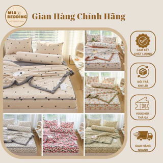 Bộ Chăn Ga Gối Cotton Đũi Cát MARKCROSS Ga Trần Giảm Nhăn Xô, Chăn Thu Hè, Bộ 5 Món Đồng Bộ Màu Siêu Đẹp