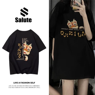 Salute Áo phông Đen nữ Lễ hội Xuân fashion áo thun in hình Sư tử nhỏ unisex ulzzang cotton Y0636