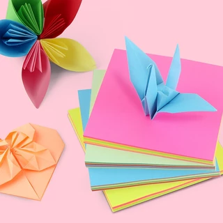 Giấy gấp Origami tập 100 tờ, giấy thủ công gấp hạc, hoa ( 10 màu tổng cộng 100 tờ) nhiều kích thước