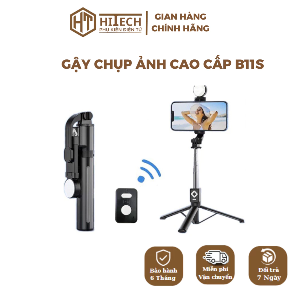 Gậy Chụp Ảnh Cao Cấp B11S, Kèm Đế Dựng Tripod, Tích Hợp Đèn Led, Điều Khiển Từ Xa - HiTech