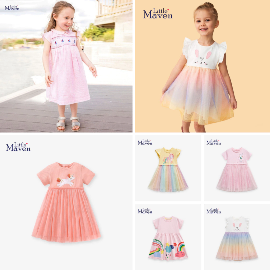 BST váy hè cotton họa tiết ren bồng đáng yêu cho bé gái Little Maven thời trang trẻ em từ 2-7 tuổi