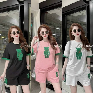 BỘ SHORT THỂ THAO NỮ THUN COTTON THÊU LOGO GẤU