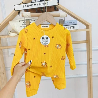 Bộ quần áo thu đông len tăm cho Bé trai Bé gái 6 - 16kg B&H Kids [Sốc] Quần Áo Bộ Cho Bé (màu vàng)