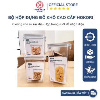 Bộ 3 hộp đựng đồ khô Hokori Việt Nhật 3 size 750ml,1000ml,1500ml ,Hộp bảo quản thực phẩm đồ ăn trong suốt nắp kín 6592