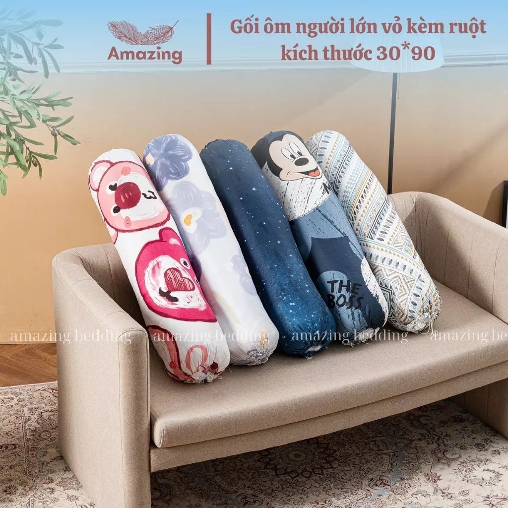 Gối ôm dài người lớn size 30-95cm kèm vỏ cotton poly ( được chọn mẫu)