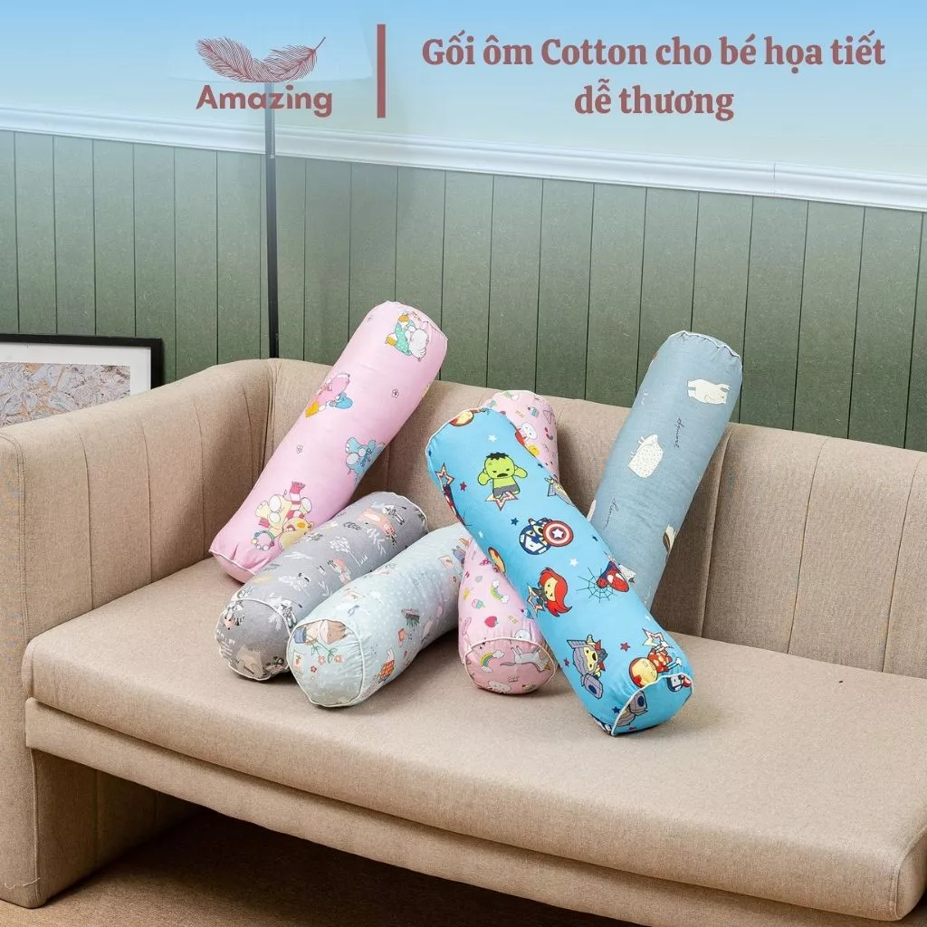 Gối ôm trẻ em vải cotton 100%, mềm mại, thấm hút tốt kích thước 20-55cm