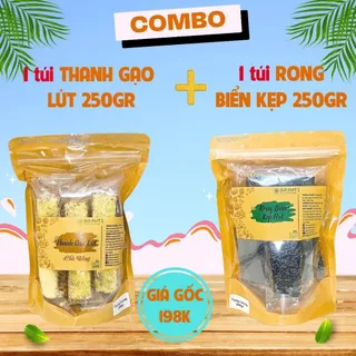 Combo B1: Thanh gạo lứt túi 250g + Rong biển kẹp hạt túi 250g GO NUTS Bánh ăn kiêng hỗ trợ giảm cân không đường