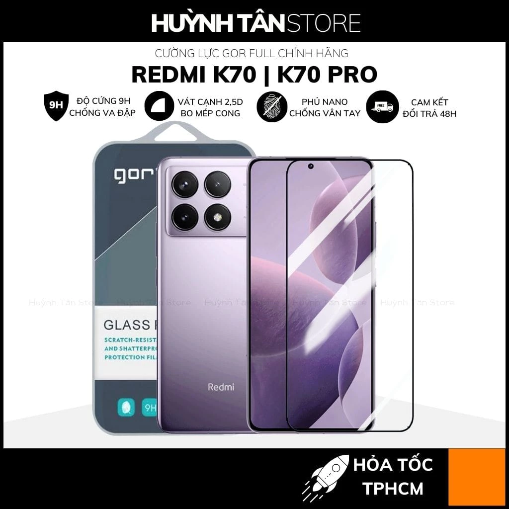 Kính cường lực redmi k70 k70 pro trong suốt FULL MÀN chống bám vân tay chính hãng GOR phụ kiện huỳnh tân store