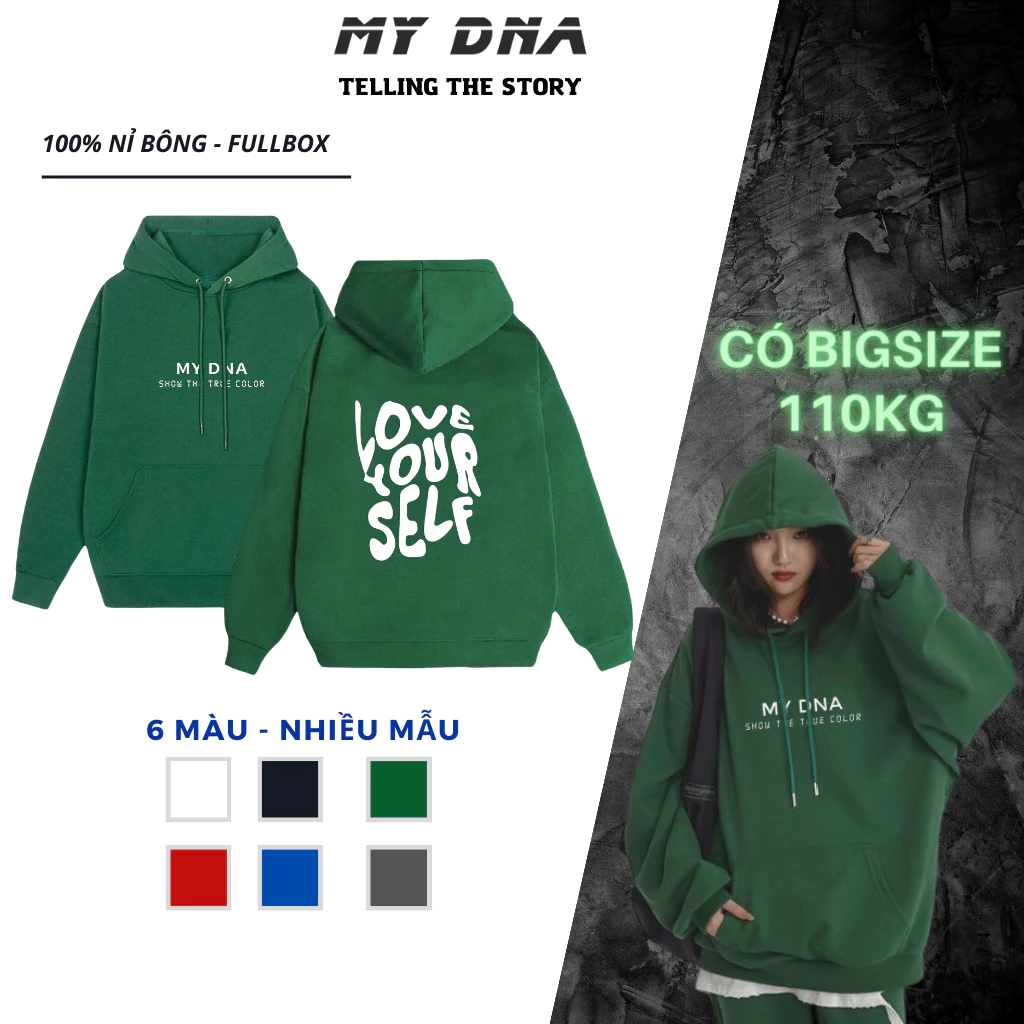 Áo hoodie có bigsize 110kg local brand nam nữ unisex form dáng rộng vải nỉ bông đẹp dày dặn tay dài có size mũ to MY DNA