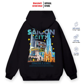 Áo Hoodie nỉ bông Monster X Street Sài Gòn Tower nam nữ form rộng thu đông Local Brand