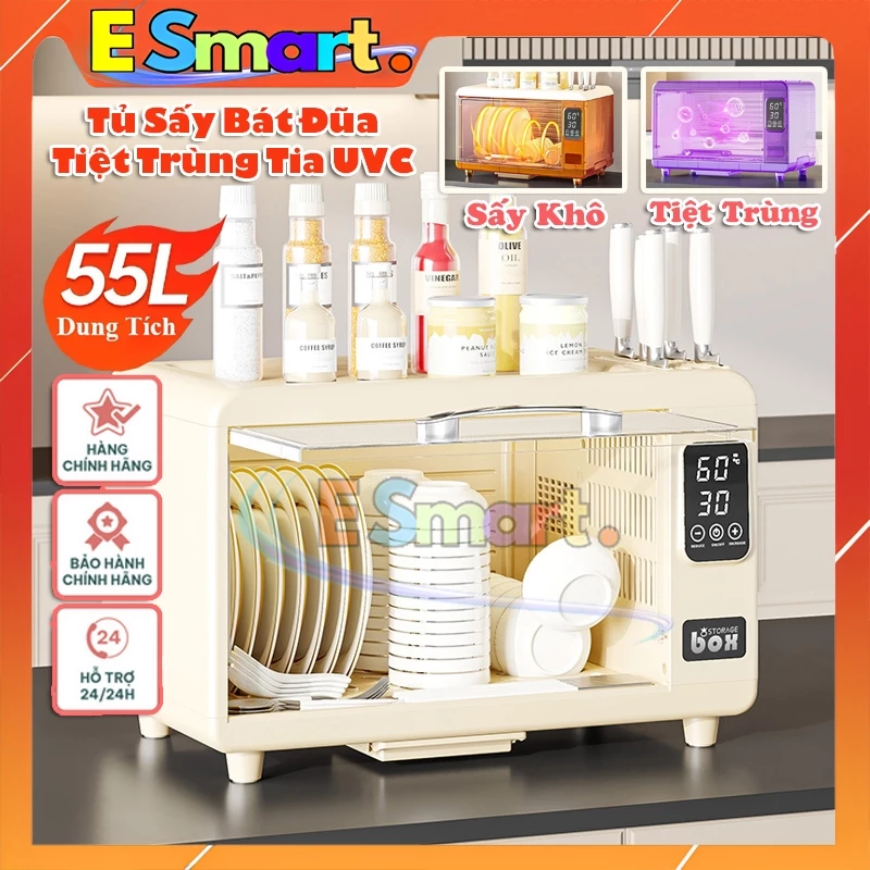 Máy Sấy Bát Đũa Tiệt Trùng Bằng Tia UV Dung Tích 55L Sấy Khô 60° Khử Ion Âm Diệt Vi Khuẩn An Toàn Tiện Dụng Cho Mọi Nhà