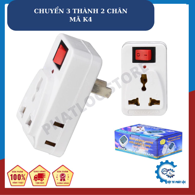 Phích cắm chuyển đổi đa năng MY-K4 1 ra 3, có công tắc, có đèn báo
