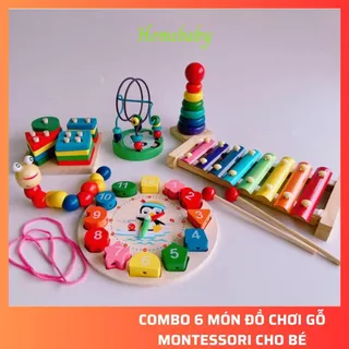 Combo 6 Món Đồ Chơi Gỗ Montessori - Đồ Chơi Gỗ Thông Minh, An Toàn Cho Bé, Giúp Bé Phát Triển Trí Tuệ,Phát Triển Kỹ năng