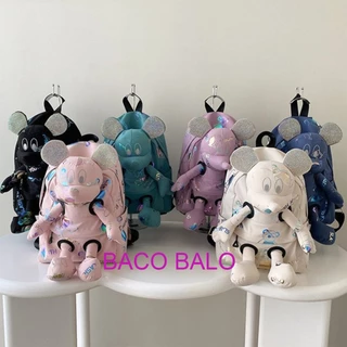 Balo Đeo Vai Chuột Mickey Size 40 Đi Học Hàng QCCC Chất Liệu Vải Canvas Tai Đính Đá