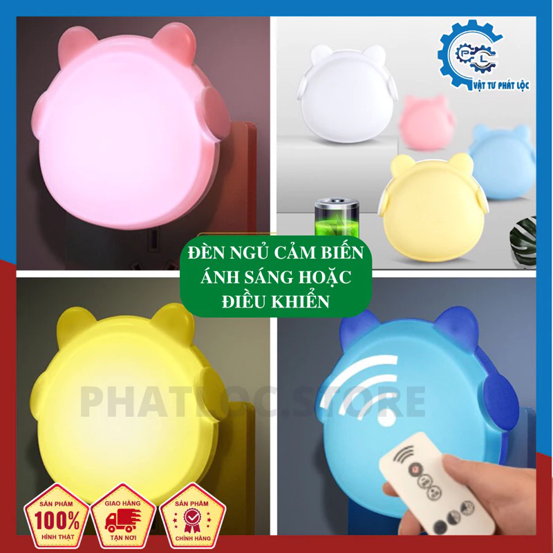 Đèn ngủ, đèn led thông minh cảm biến ánh sáng hoặc remote điều khiển hình thỏ đeo tai nghe