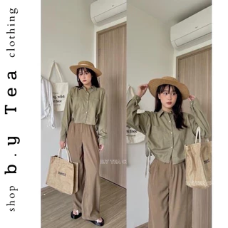 Sơ mi croptop dài tay phối dây rút 2 bên chất linen chuẩn xịn thời trang B.Y Tea Clothing