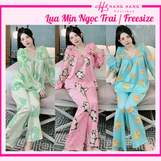 Bộ đồ ngủ cỡ nhỏ 40-60kg, đồ bộ nữ pijama dài tay voan cổ v bèo lụa mịn ngọc.trai, đồ ngủ lụa tiểu thư mặc nhà cute xinh