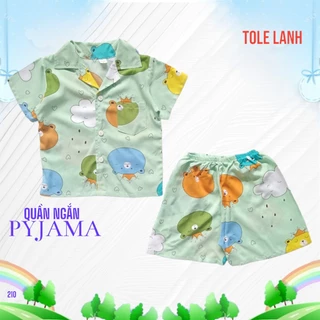 Đồ bộ dành cho bé trai từ 6-14 kí Pyjama quần ngắn tay ngắn có 3 nút chất vải tole lanh, nhiều họa tiết dể thương