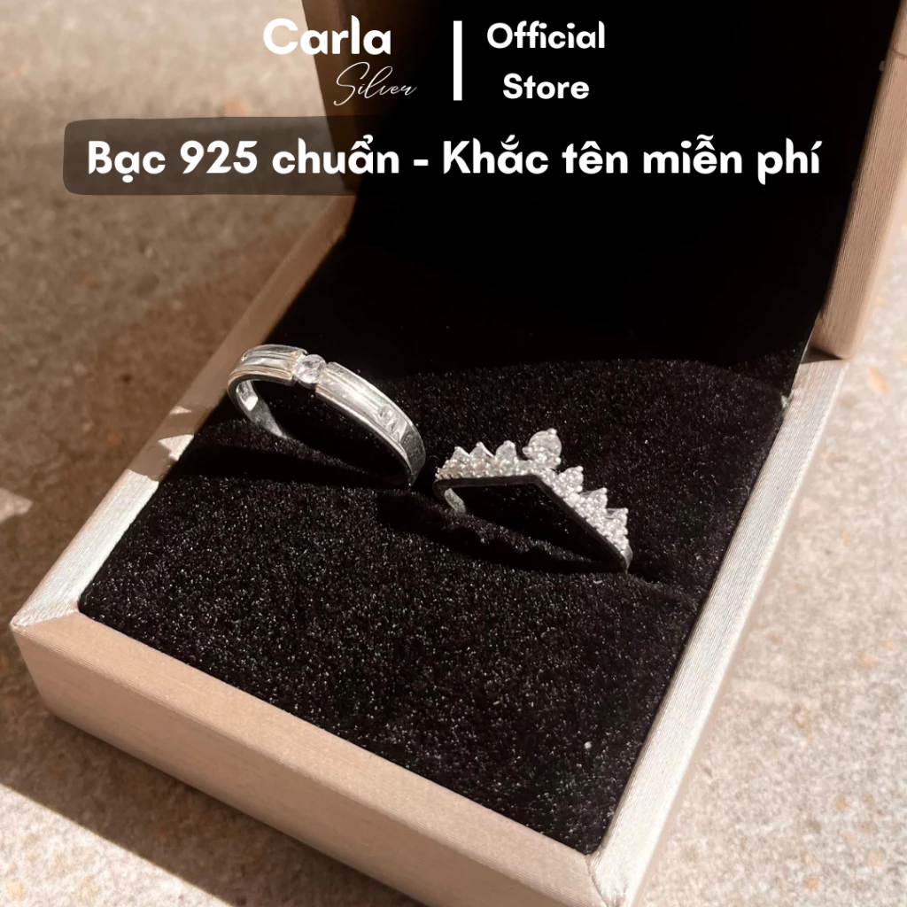 Nhẫn bạc đôi Carla mẫu Kristia Crown Rings hình vương miện đính đá đôi lấp lánh, dễ thương dành cho các cặp đôi ND012