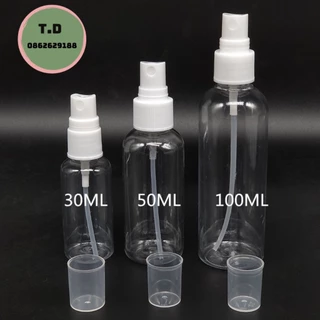 Chai xịt phun sương, lọ chiết mỹ phẩm, tinh dầu, dung dịch sát khuẩn trong suốt dung tích 30ml - 50ml - 100ml - TD6317